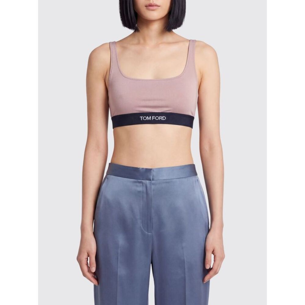 Tom Ford Women Tom Ford Cropped Modal Bralette Top With Contrast Logo Band
